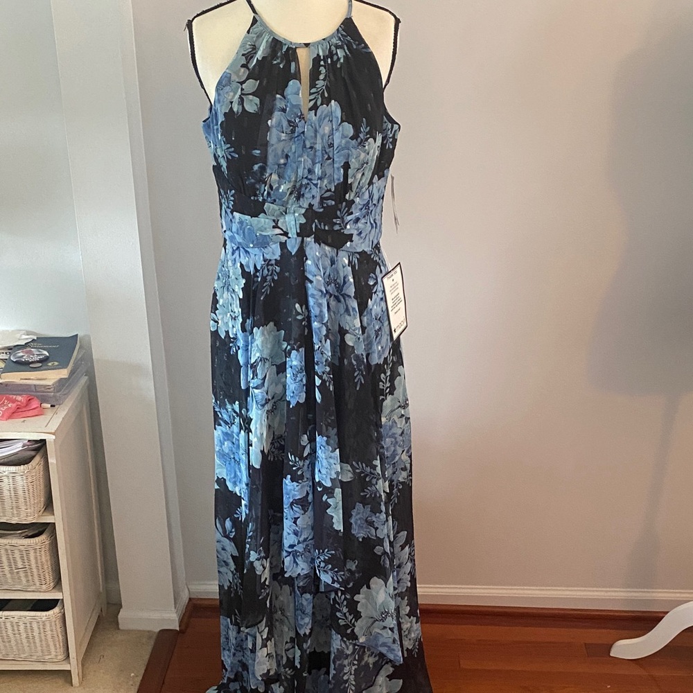 R & M Richards Blue Floral Maxi Dress